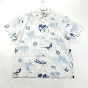 Columbia Shirt Mens XL White Blue River Lodge Marlin Short Sleeve Button-Up